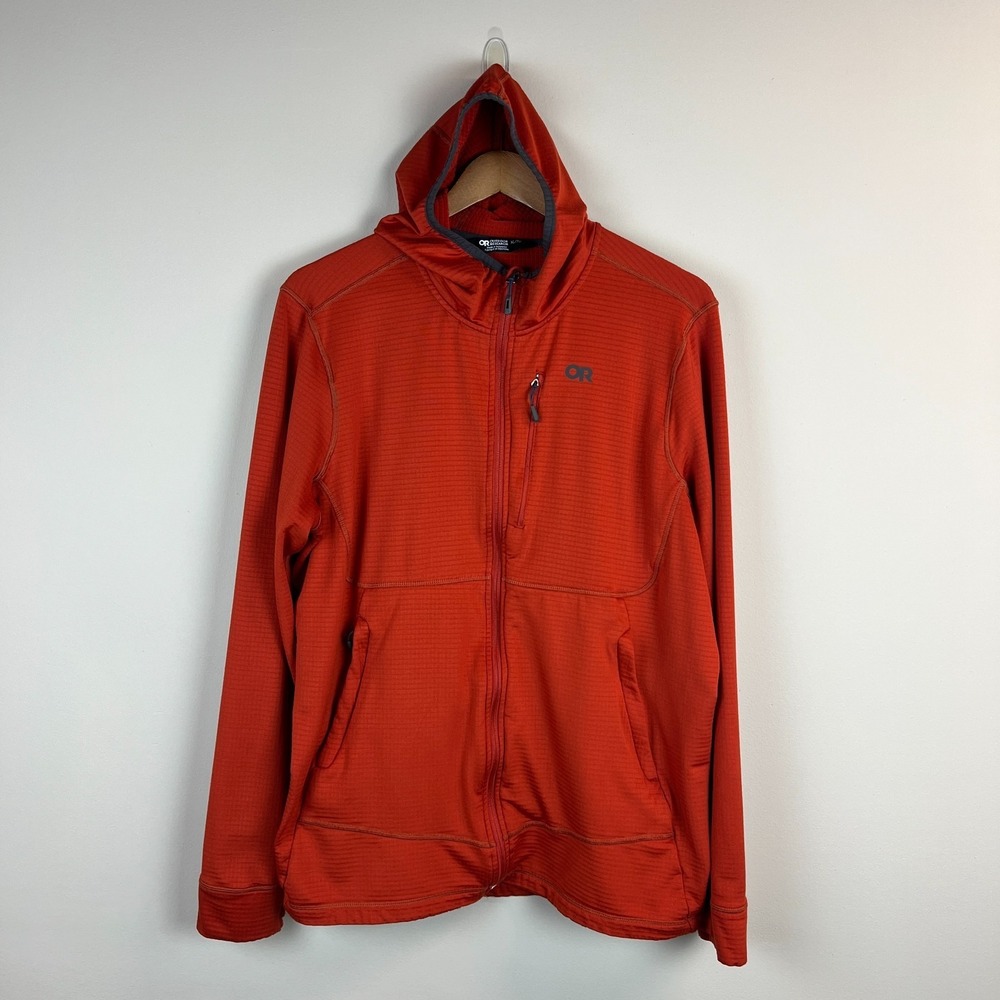 Outdoor Research Mens XL Orange Vigor Full Zip Hoodie Grid Fleece Hiking Gorp